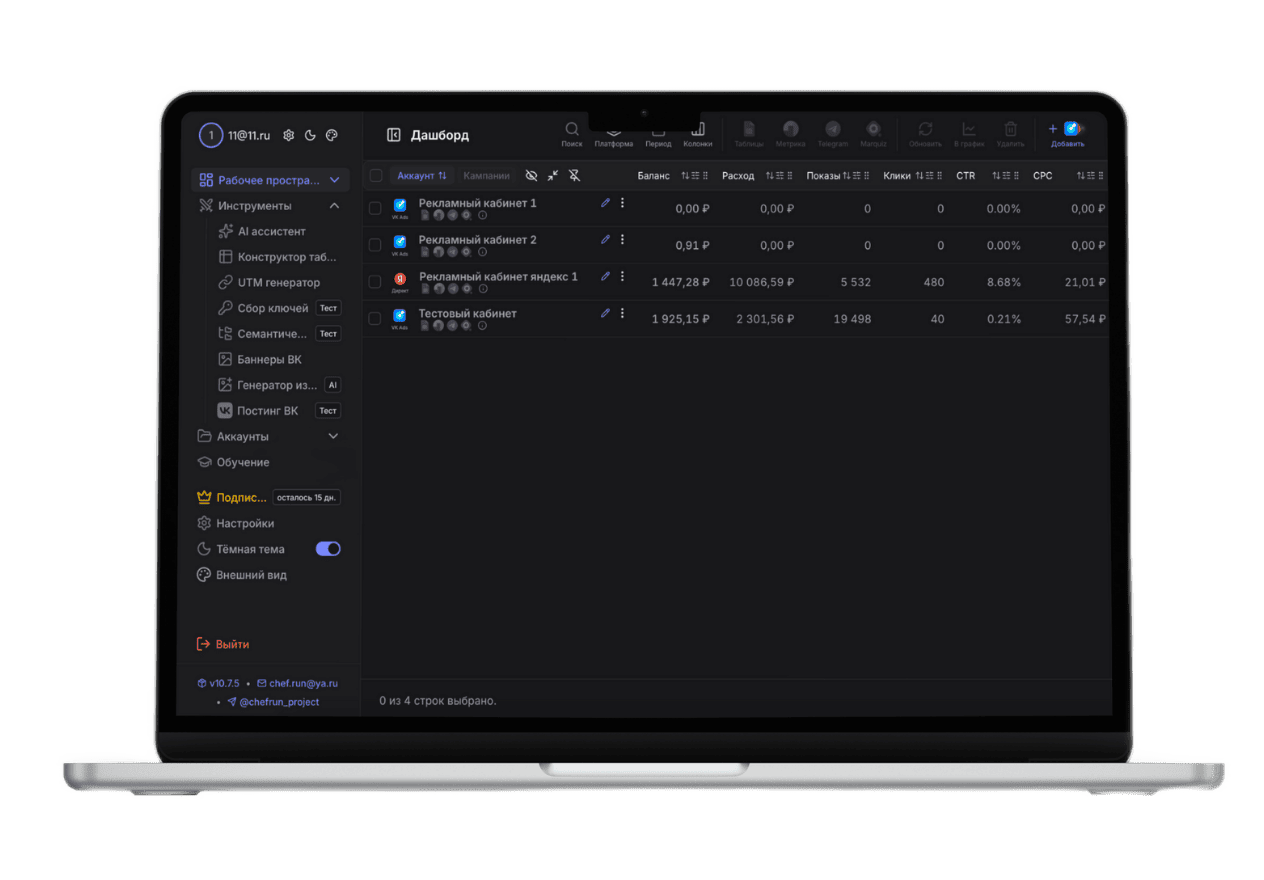 Все рекламные кабинеты в одном месте